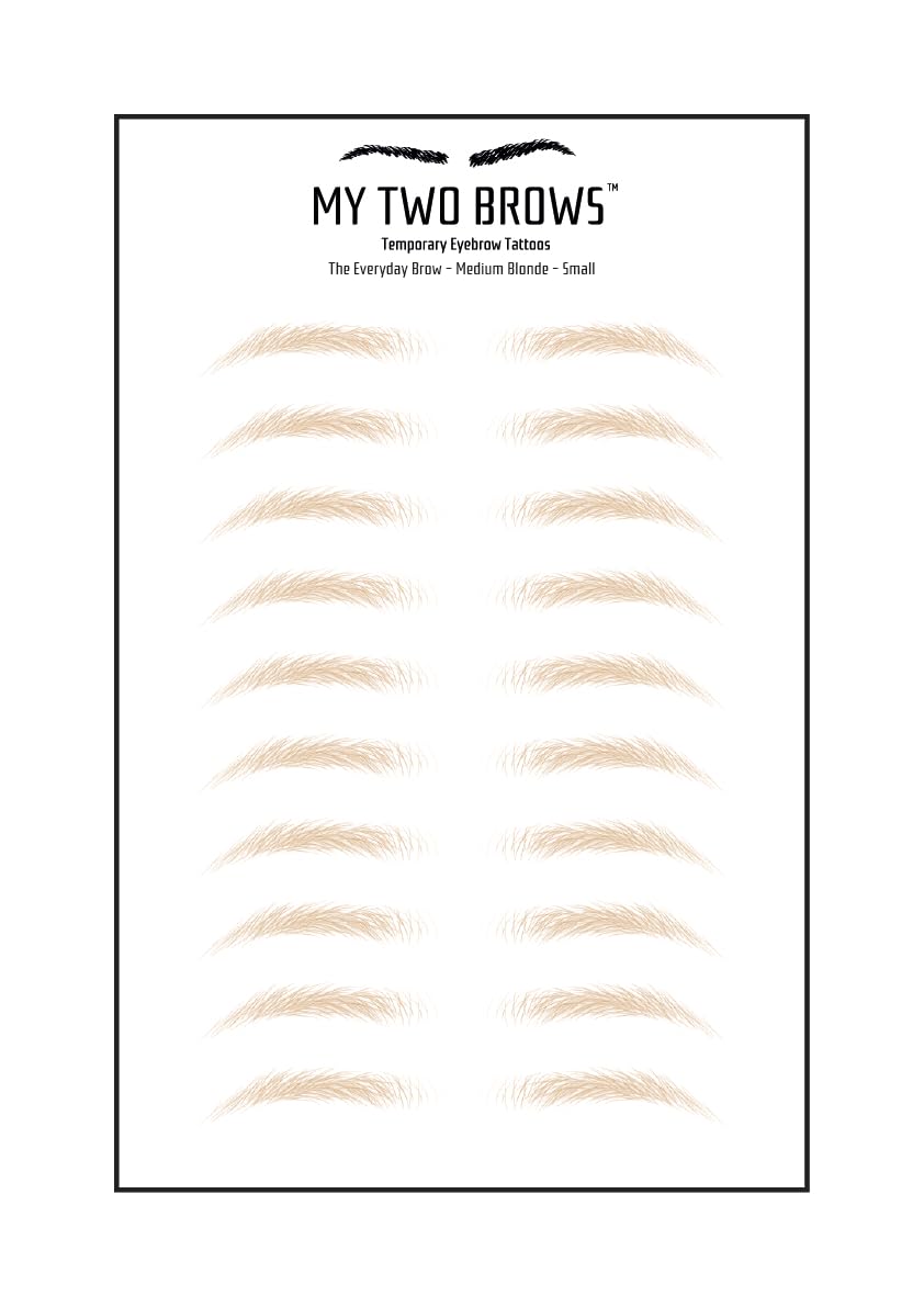 (10 pairs) Medium Blonde Temporary Eyebrow Tattoo - Small Size - Waterproof & Smudgeproof - Confident Contour Style Eyebrow Stickers - Sheet Lasts up to 30 Days - Won't Work on Existing Brows