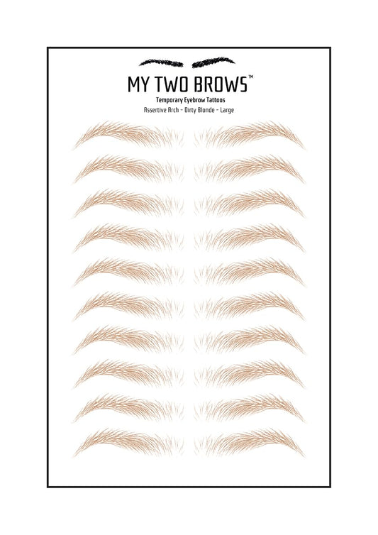 (10 pairs) Dirty Blonde Temporary Eyebrow Tattoo - Large Size - Waterproof & Smudgeproof - Assertive Arch Style Eyebrow Stickers - Sheet Lasts up to 30 Days - Won't Work on Existing Brows