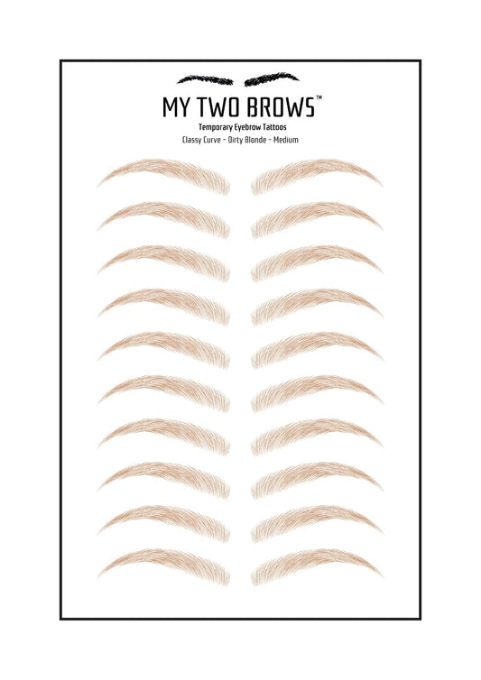 (10 pairs) Dirty Blonde Temporary Eyebrow Tattoo - Medium Size - Waterproof & Smudgeproof - Classy Curve Style Eyebrow Stickers - Sheet Lasts up to 30 Days - Won't Work on Existing Brows